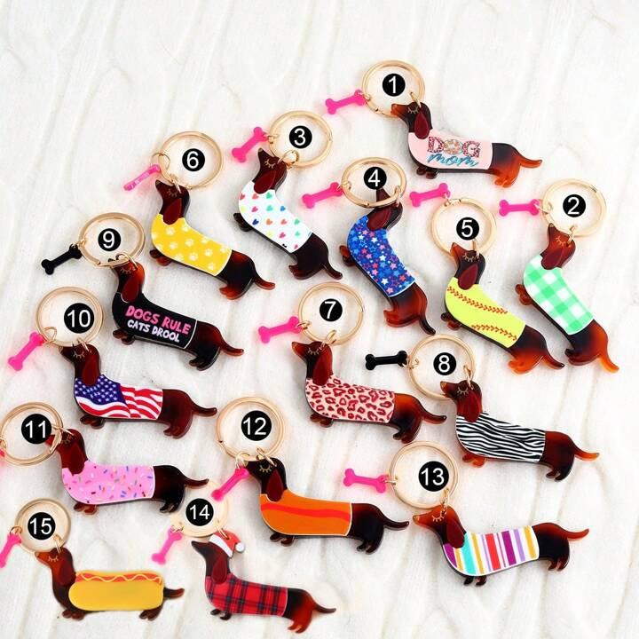 Cute 1pc Dachshund Dog Wearing Clothes & Bone Shaped Acrylic Pendant Design, Small Bag, Keychain,... | SHEIN