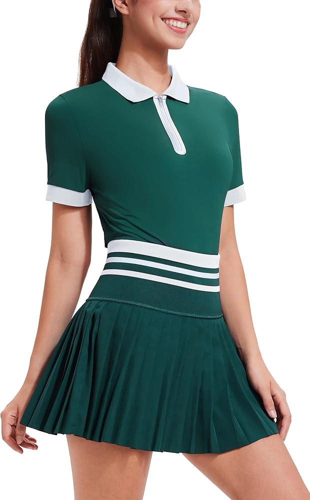 Tennis Skirt Sets for Women Zipper Color Block High Waisted Golf Polo Two Piece Skirt Set Women 2... | Amazon (US)