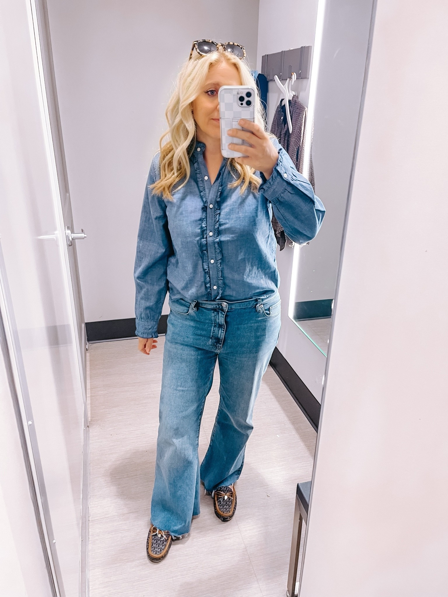 Needed this Ruffle chambray button up! So comfy and runs big. On sale today!

#LTKSaleAlert #LTKOver40 #LTKWorkwear