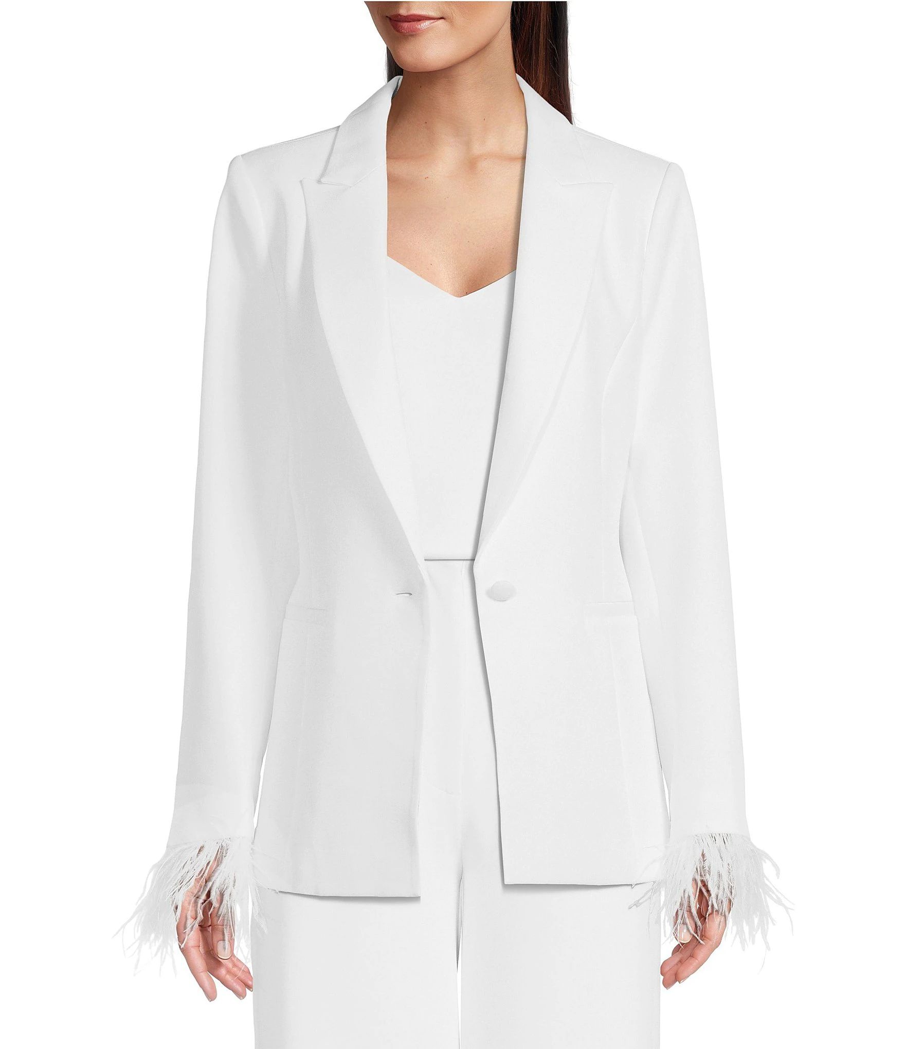 Long Sleeve Feather Cuff Peak Lapel Statement Blazer | Dillard's