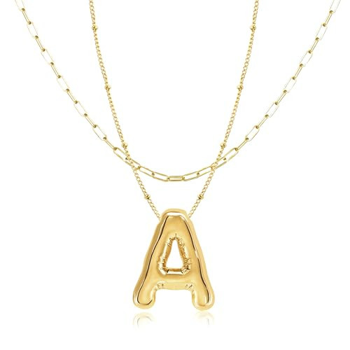 GIFT4U Bubble Letter Necklace Gold for Women - 14K Gold Plated Initial Necklaces for Women, Layered Gold Letter A Necklaces, Trendy Initial Necklaces Jewelry Bubble Balloon Letter Necklace | Amazon (US)