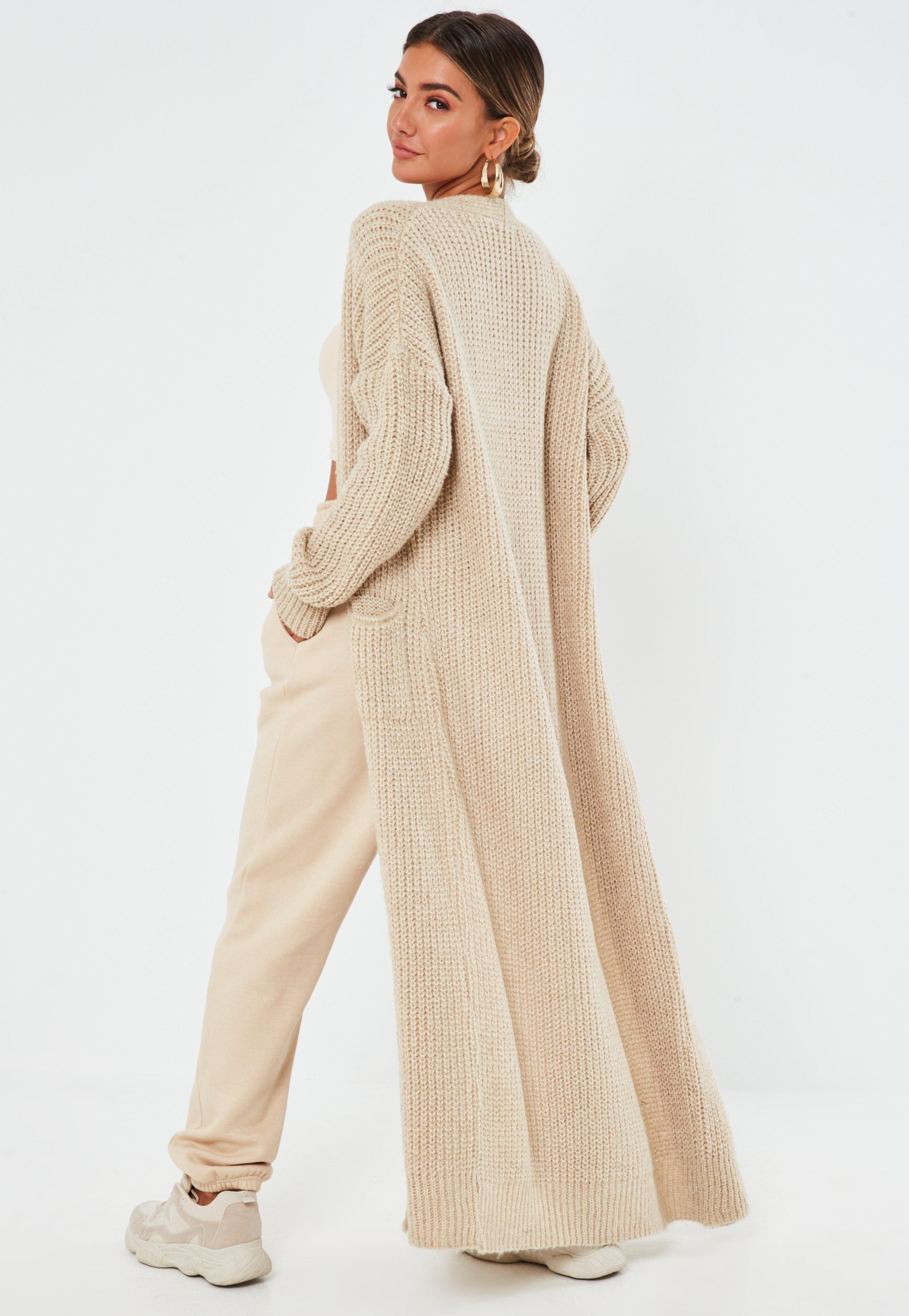 Stone Patch Pocket Knitted Maxi Cardigan | Missguided (US & CA)