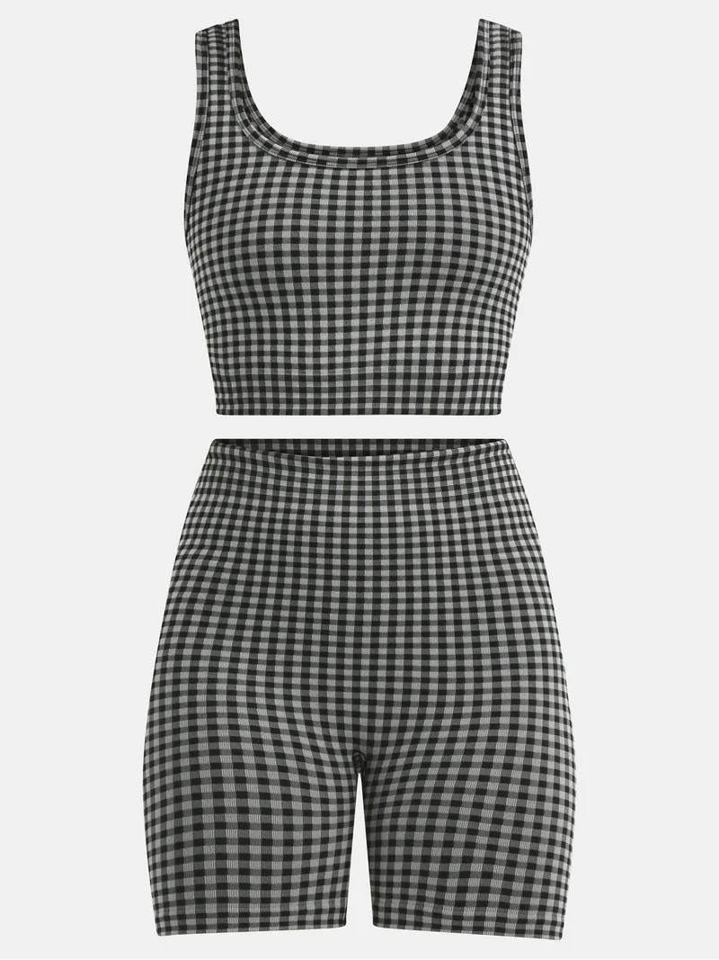 No Boundaries Seamless Cropped Tank Top & Bike Short, Women's | Walmart (US)