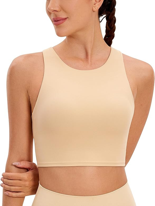 CRZ YOGA Butterluxe Womens Racerback High Neck Longline Sports Bra - Padded Workout Crop Tank Top... | Amazon (US)