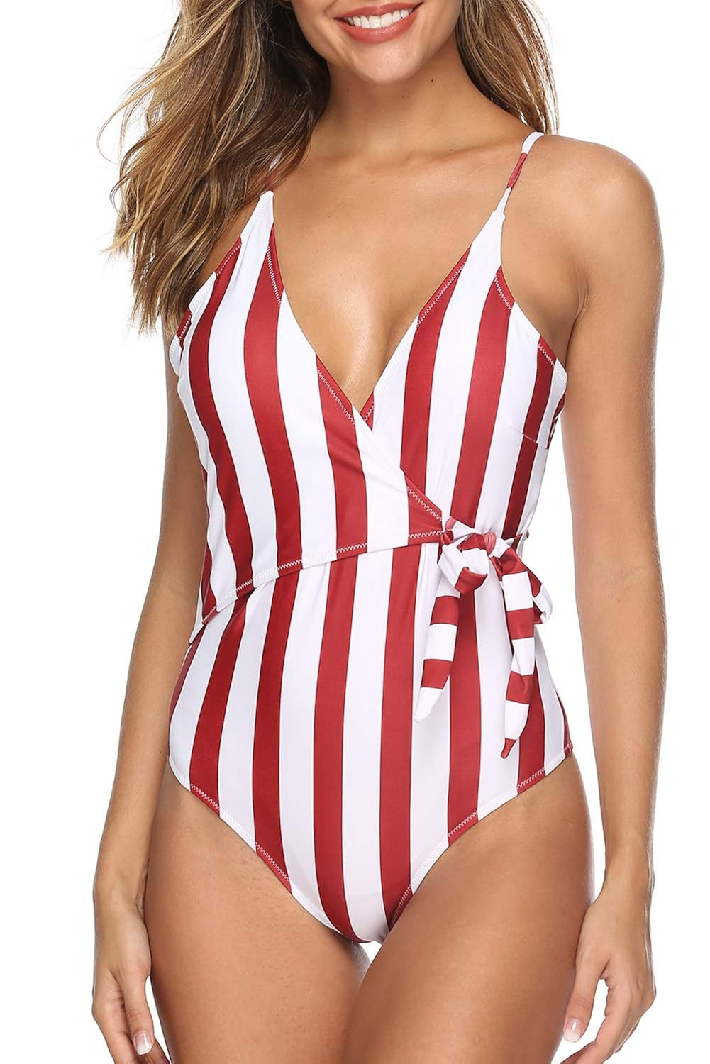 Fantastic Zone Women’s Cute White Stripe One-Piece Swimsuit Beach Swimwear Bathing Suit Bikini | Amazon (US)