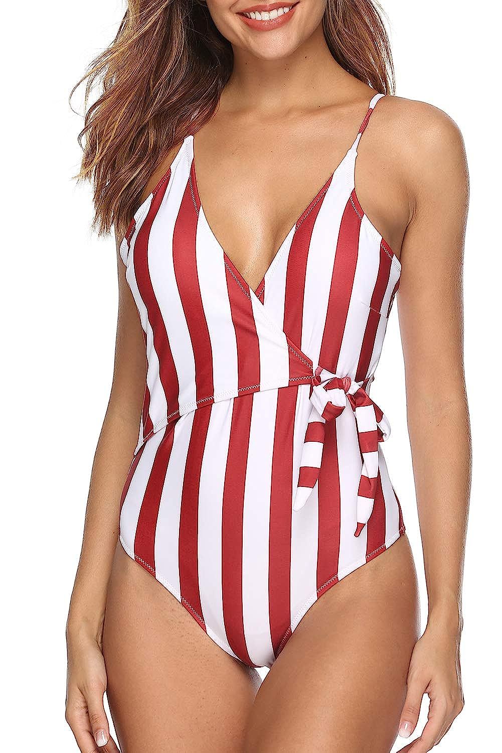 Fantastic Zone Women’s Cute White Stripe One-Piece Swimsuit Beach Swimwear Bathing Suit Bikini | Amazon (US)