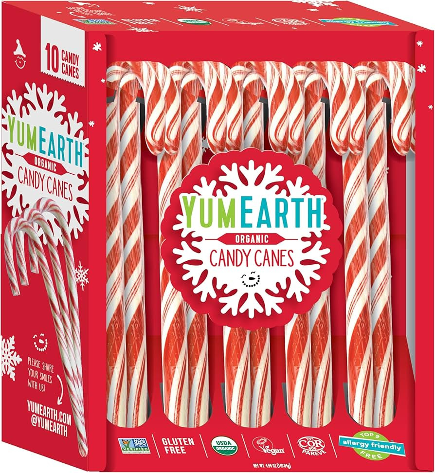 YumEarth Organic Candy Canes - Individually Wrapped Full Size Peppermint Candy Canes - Allergy Fr... | Amazon (US)