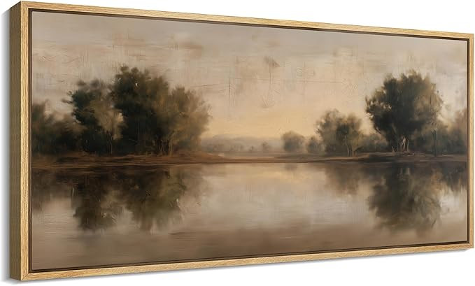 MUDECOR Extra Large Framed Canvas Print Wall Art Golden Evening Riverside Trees Antique Retro Fin... | Amazon (US)