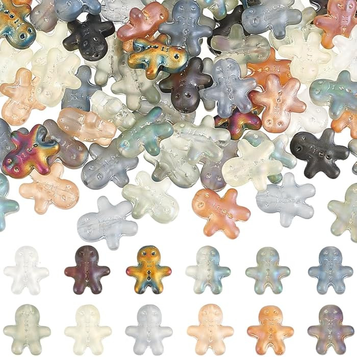 SUNNYCLUE 1 Box 120PCS Glass Gingerbread Man Beads Christmas Beads Cute Cartoon Xmas Candy Loose ... | Amazon (US)