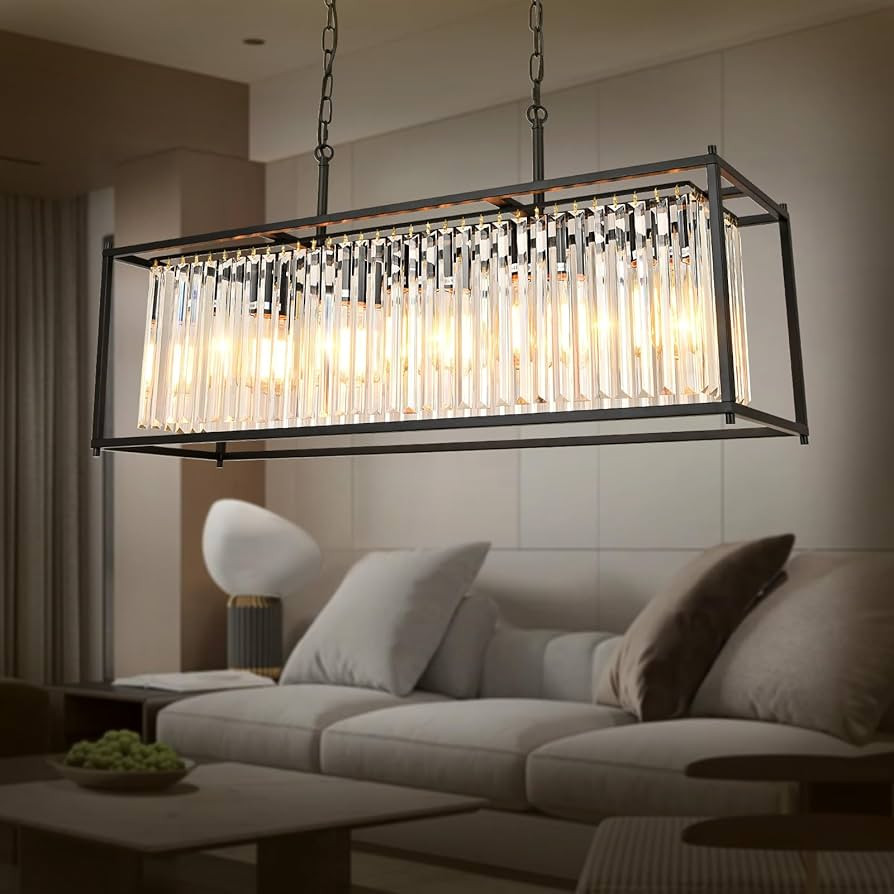 Modern Black Crystal Chandelier Light, Black Pendant Light, Rectangle Chandelier 5-Light Hanging ... | Amazon (US)