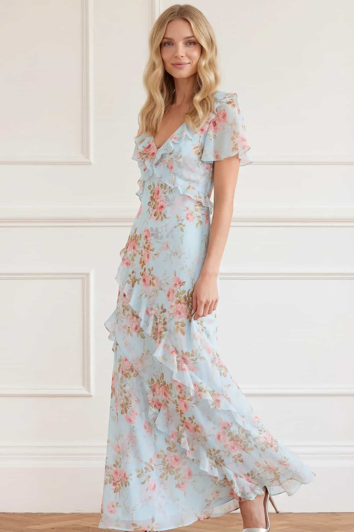 Summer's Rose Georgette V-Neck Gown | Needle & Thread