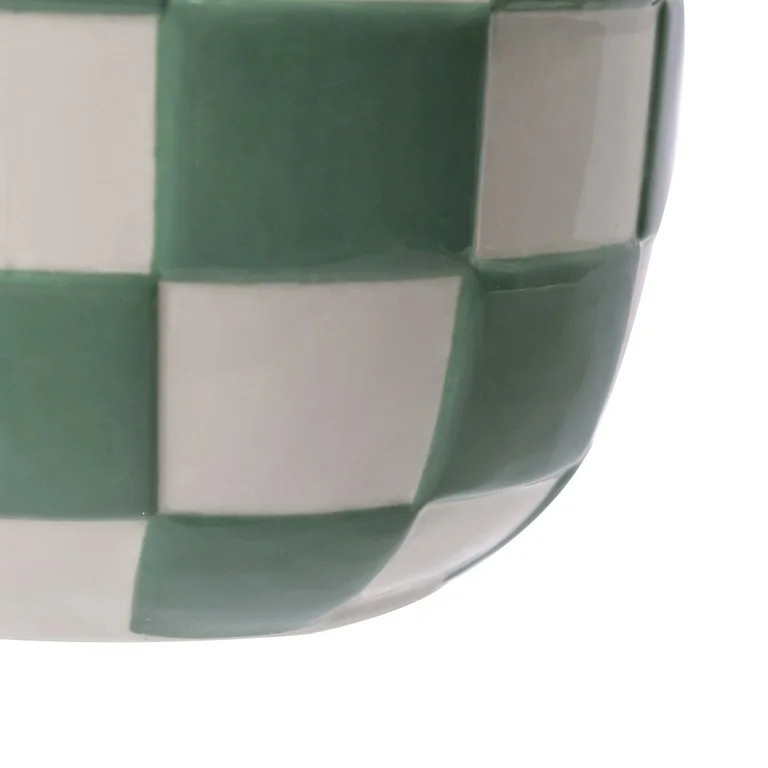 Mainstays Lennon 6" x 6" x 4.5" Round Green Checkered Ceramic Planter | Walmart (US)