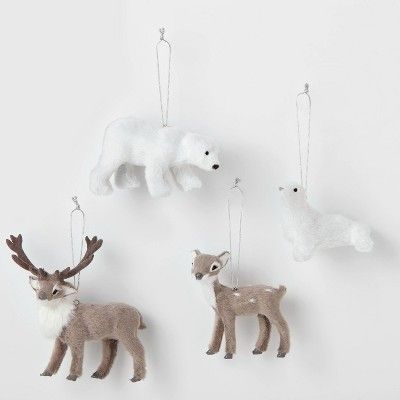 4pk Faux Fur Animals Christmas Tree Ornament Set Polar Bear/Seal/Fawn/Buck - Wondershop&#8482; | Target