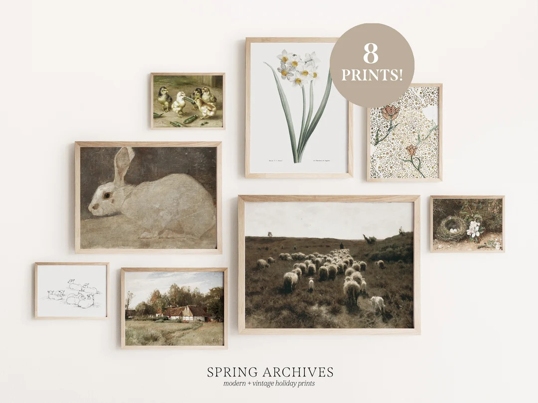 Vintage Easter Printable Gallery Wall Art Set of 8, Antique Spring Art Prints, Warm Neutral Home ... | Etsy (US)