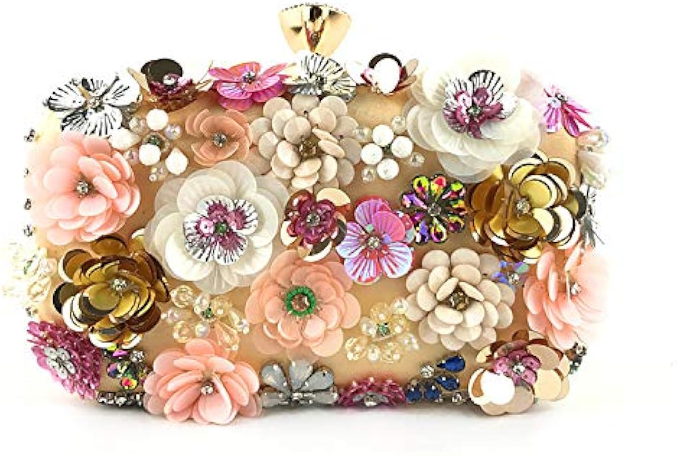Women's Floral Evening Bag,Flower Beads Clutch Handbag with Chain Strap Shoulder Bag for Formal Party Wedding | Amazon (US)
