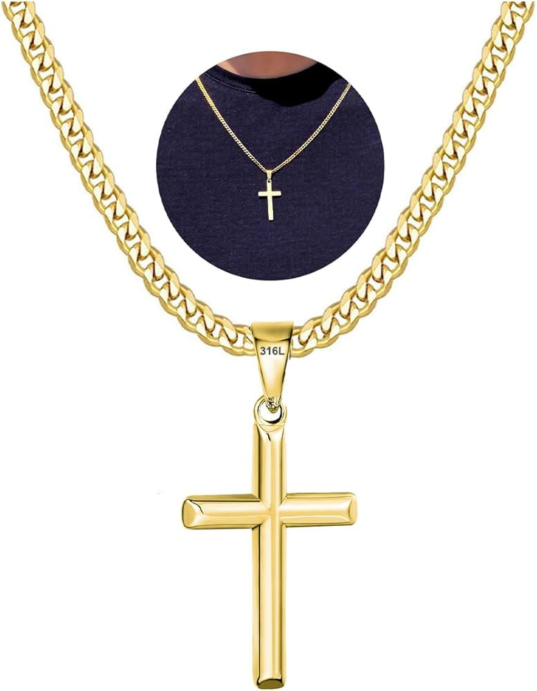 Avotto 316L Stainless Steel Cross Chain Necklace Stocking Stuffers Christmas Gift for Men Boys, S... | Amazon (US)