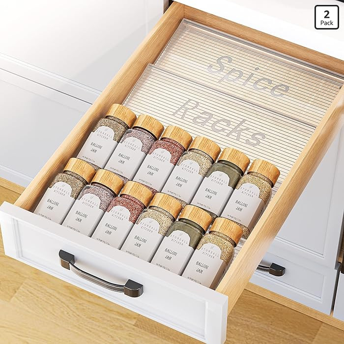 Spice Drawer Organizer, 2 Tier- 2 Pack Clear Acrylic Drawer Seasoning Organizer, Expandable From ... | Amazon (US)