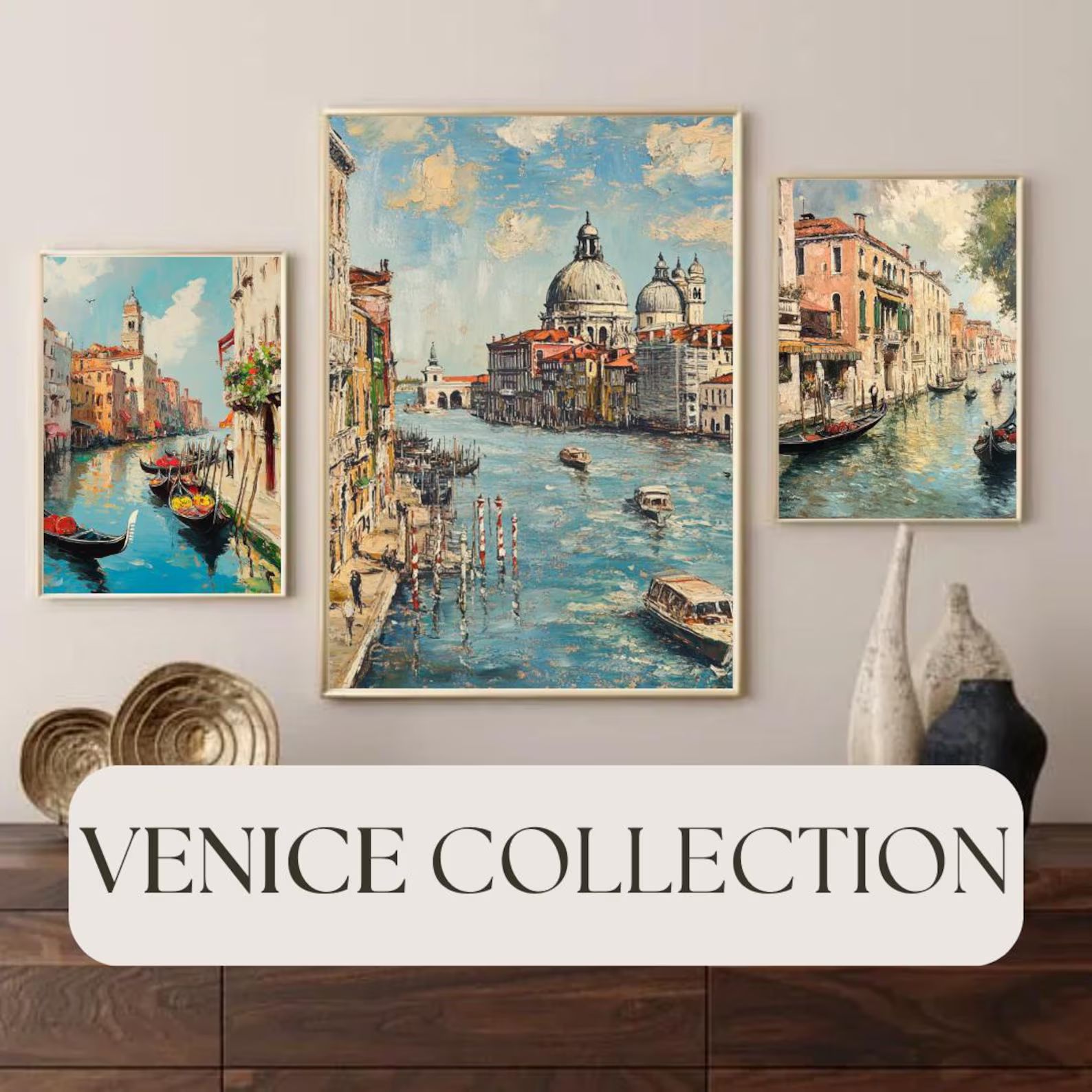 Set of 3 European Painting Venice Artworks Venetian Art Italian Vintage Wall Art Italian Decor Ve... | Etsy (US)