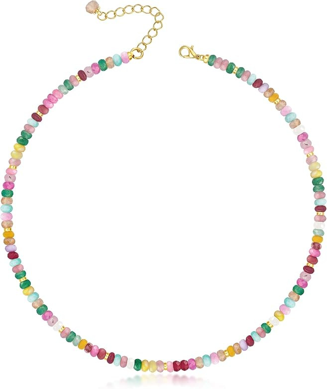 Heishi Style Gemstones/Natural Pearls Beaded Choker Necklace for Women, Handmade Jewelry Gifts fo... | Amazon (US)