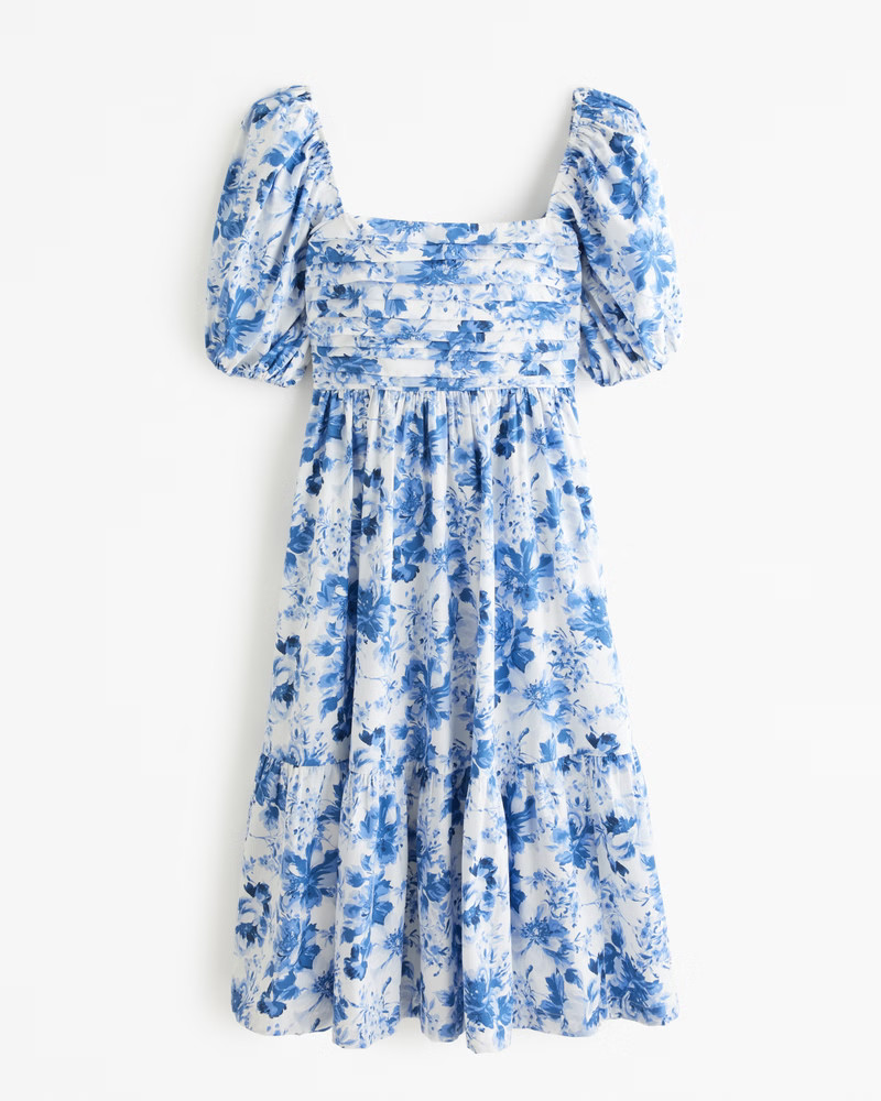 Emerson Poplin Puff Sleeve Midi Dress | Abercrombie & Fitch (US)