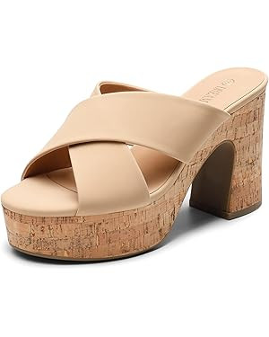 DREAM PAIRS Women's Platform Heels Open Toe Slip on Heels for Women High Chunky Block Wedges Sand... | Amazon (US)