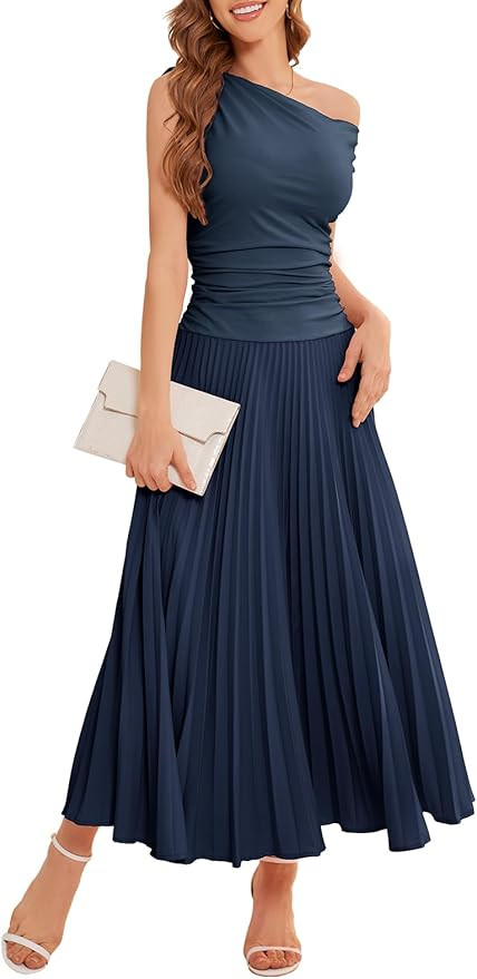 Bbonlinedress Formal Maxi Prom One Shoulder Pleated Cocktail Dress Women Wedding Guest Summer Dai... | Amazon (US)
