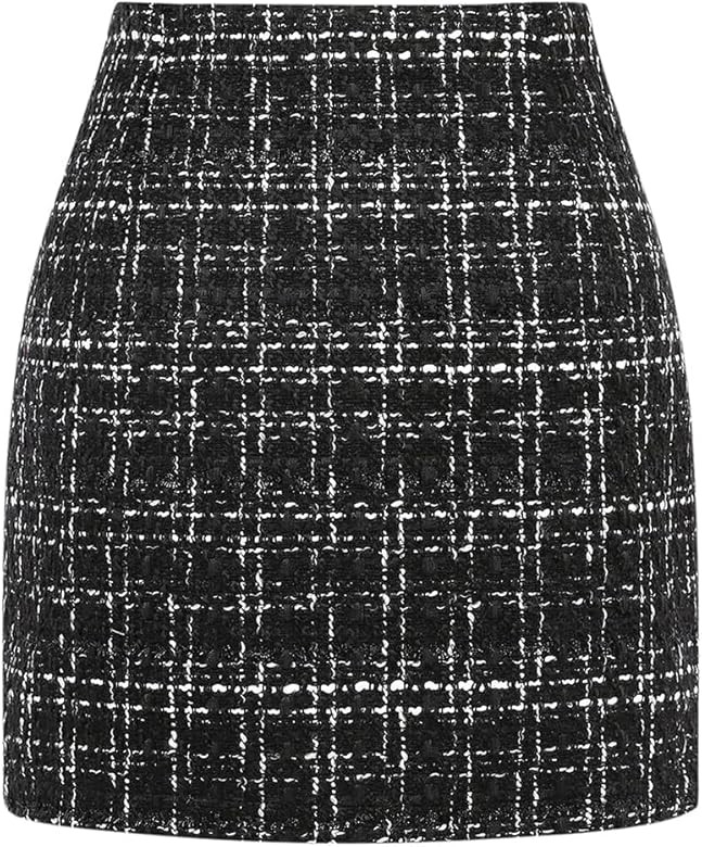 Plaid Mini Skirt for Women High Waist A line Bodycon Pencil Fall Skirts | Amazon (US)
