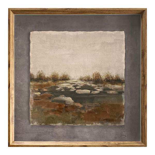 Glass Framed Riverbank Parchment Printed Wall Art, 24" | At Home