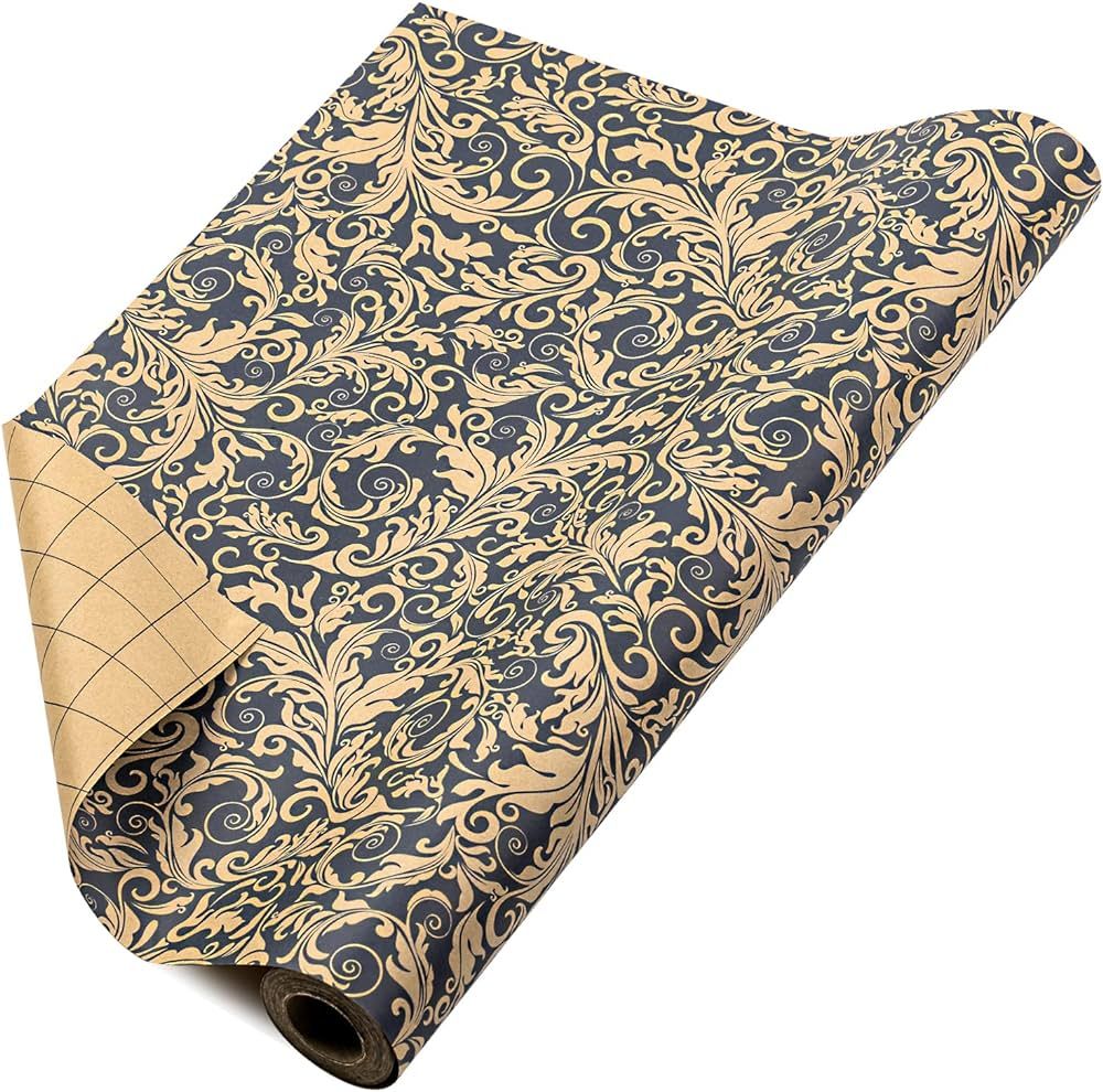 RUSPEPA Kraft Wrapping Paper Roll - Navy Floral Pattern Great for Birthday, Party, Wedding - 17 I... | Amazon (US)