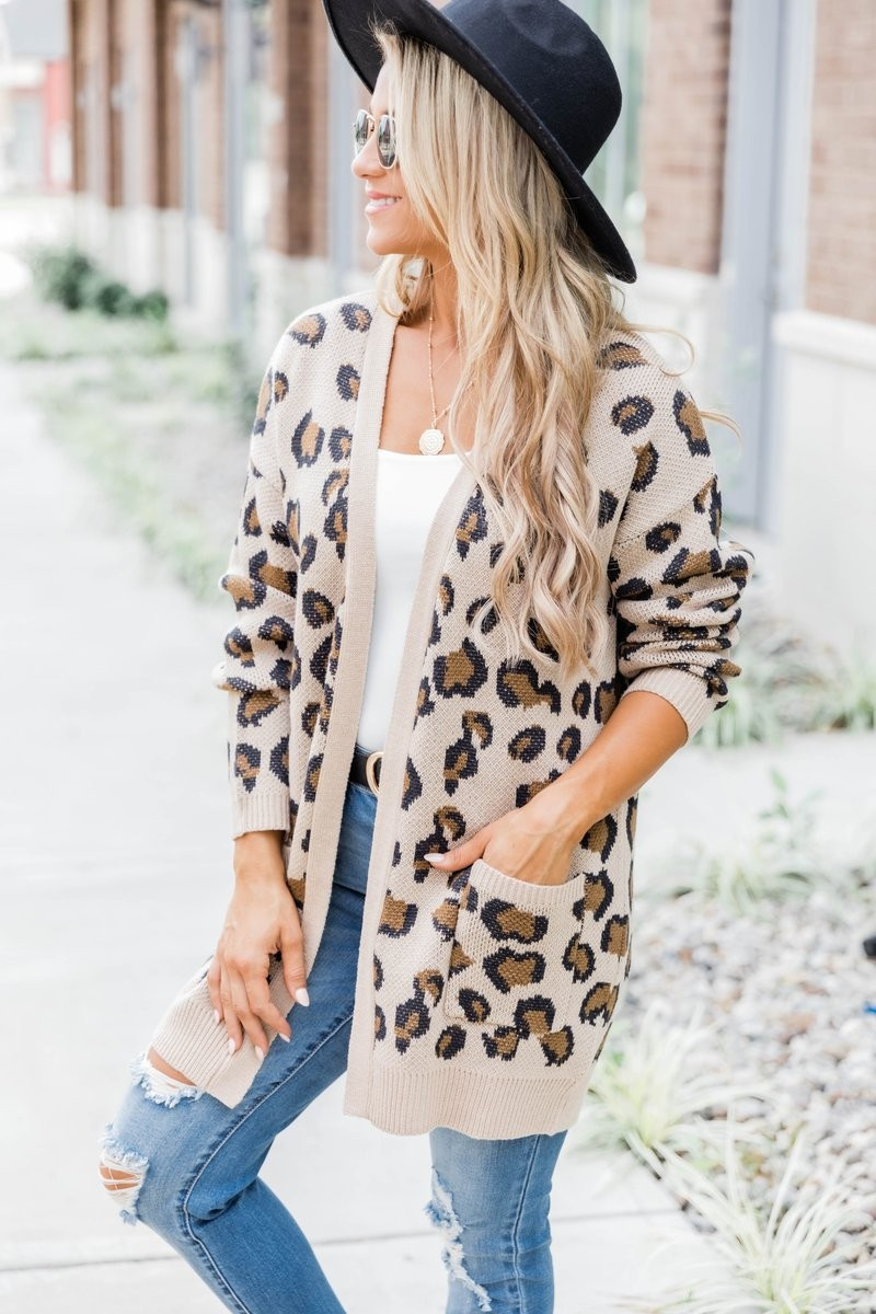 Playful Personality Beige/Black Animal Print Cardigan | The Pink Lily Boutique