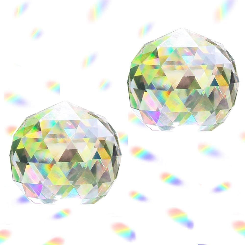 2 Pack Clear Glass Crystal Ball Prisms Window Rainbow Maker Sphere Faceted Gazing Ball Prism Pris... | Amazon (US)