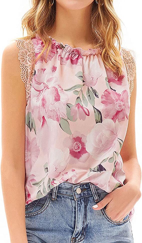 GRACE KARIN Women's Work Chiffon Blouses Casual Tank Tops Short Sleeve Caual Shirts Lace Loose Fi... | Amazon (US)