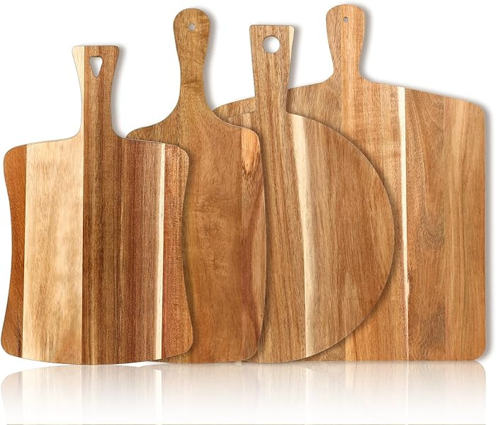 4 PCS Thick Acacia Wood Cutting Board with Handle, Assorted Sizes Large Wooden Charcuterie Boards... | Amazon (US)