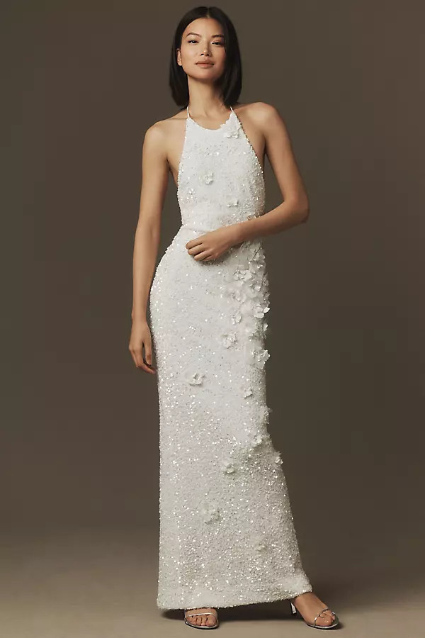 Brice Halter Sequin Column Maxi Dress | Anthropologie (US)