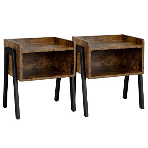Yaheetech Industrial End Tables with Storage Set of 2 for Living Room, Stackable End Tables with Ope | Amazon (US)