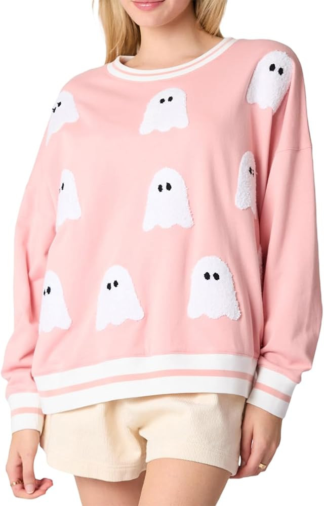 Argeousgor Women Halloween Sweatshirt Sequin Ghost Oversized Long Sleeve Sweater Pumpkin Pullover... | Amazon (US)