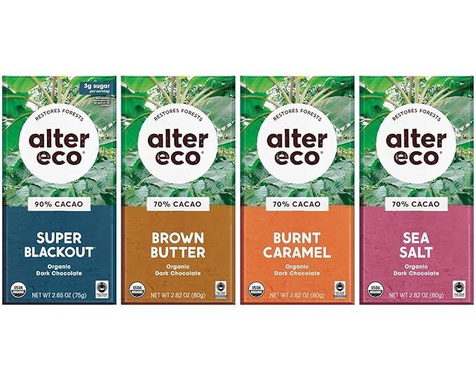 Alter Eco | Dark Chocolate Variety 4-Pack | Super Blackout, Sea Salt, Brown Butter and Burnt Cara... | Amazon (US)
