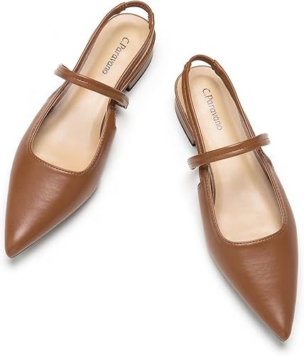 C.Paravano Women's Slingback Flats | Pointed Toe Flats Sandals | Leather Kitten Heels | Closed He... | Amazon (US)