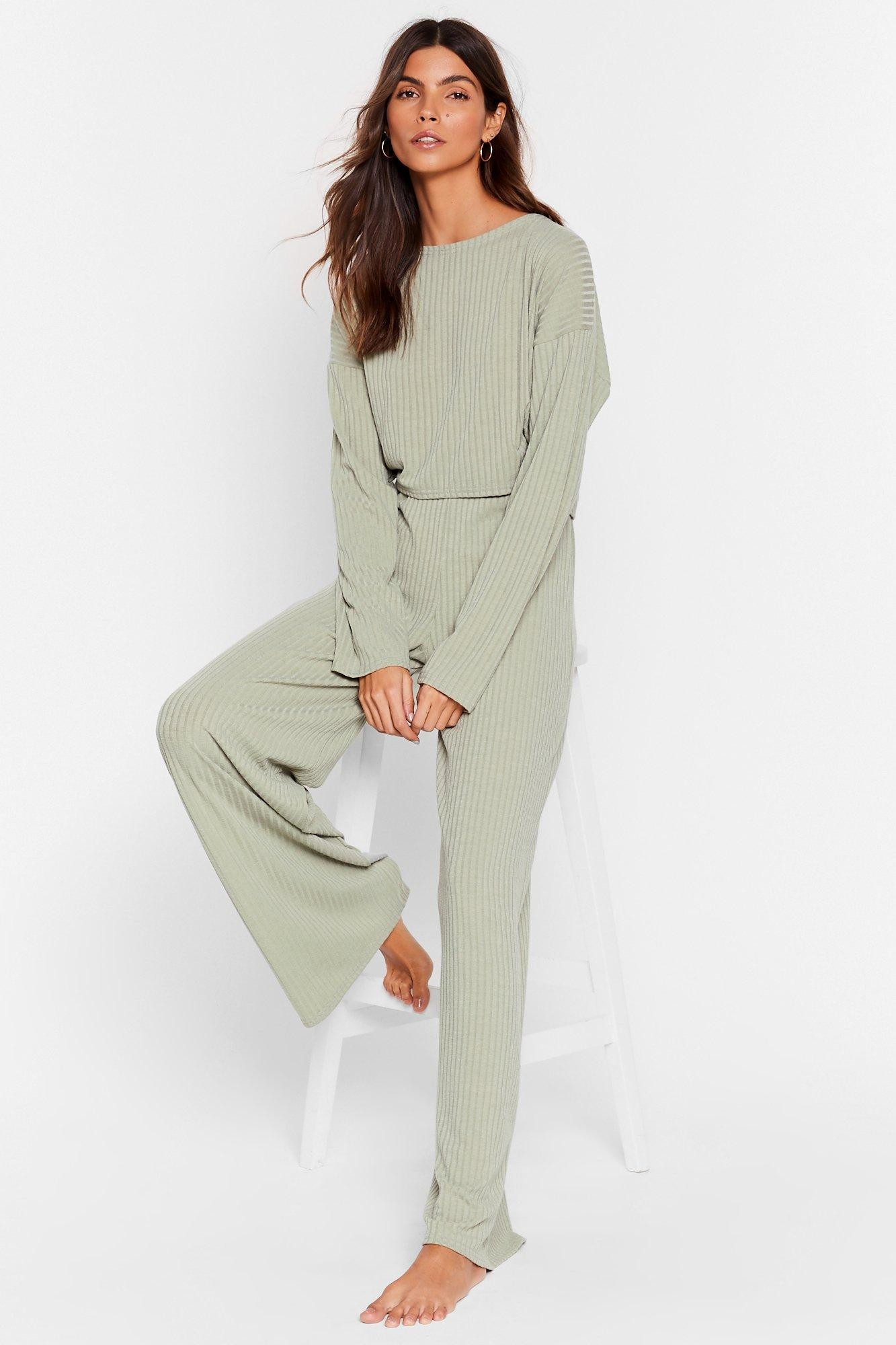 Recycled Ribbed Top and Wide Leg Pants Lounge Set | NastyGal (US & CA)