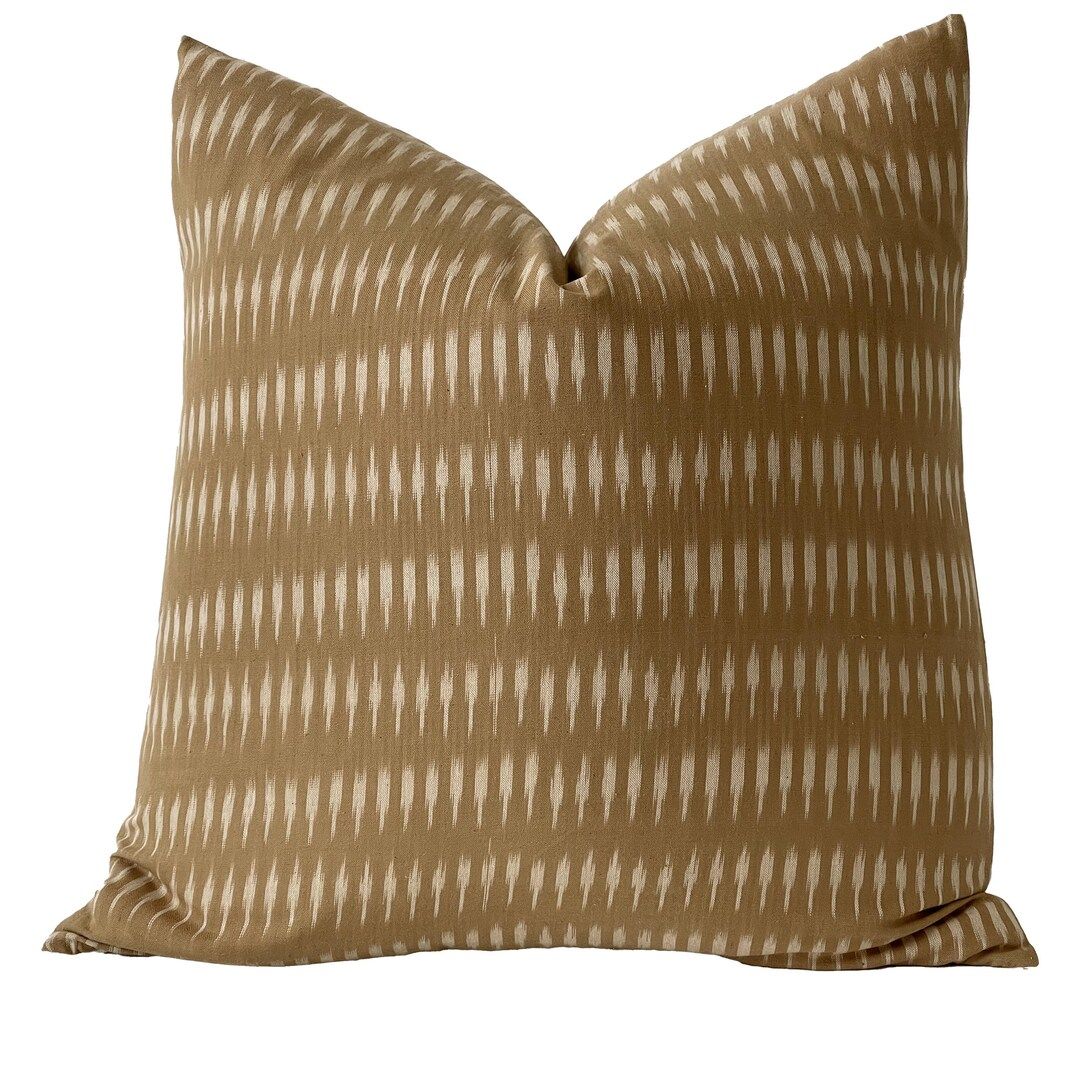 Kufri Kyra Pillow Cover in Sand Brown, Ikat Pillow, Decorative Pillow, Boho Pillow - Etsy | Etsy (US)
