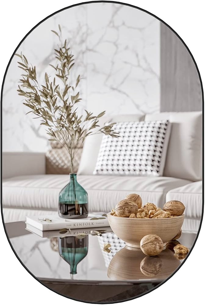 CASSILANDO Oval Mirror, 24"×36" Oval Bathroom Mirror, Metal Frame Mirror, Hang Horizontally or V... | Amazon (US)