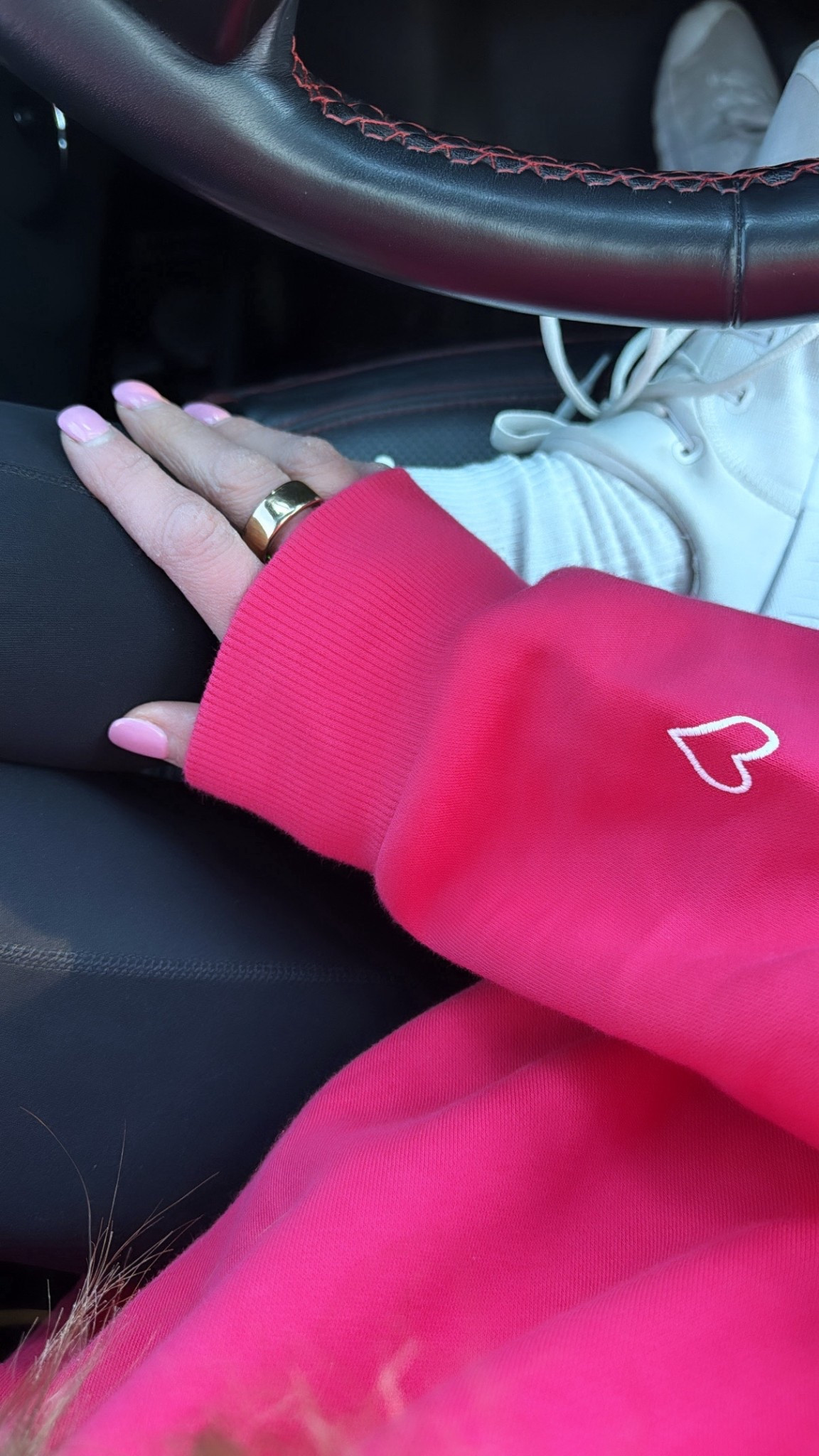 Today’s mom ootd - pink mock neck sweatshirt (wearing size M), a pair of one of my favorite workout leggings (so flattering 🍑) and my favorite workout shoes + ruffle socks 

#LTKValentine #LTKootd #LTKmomlife