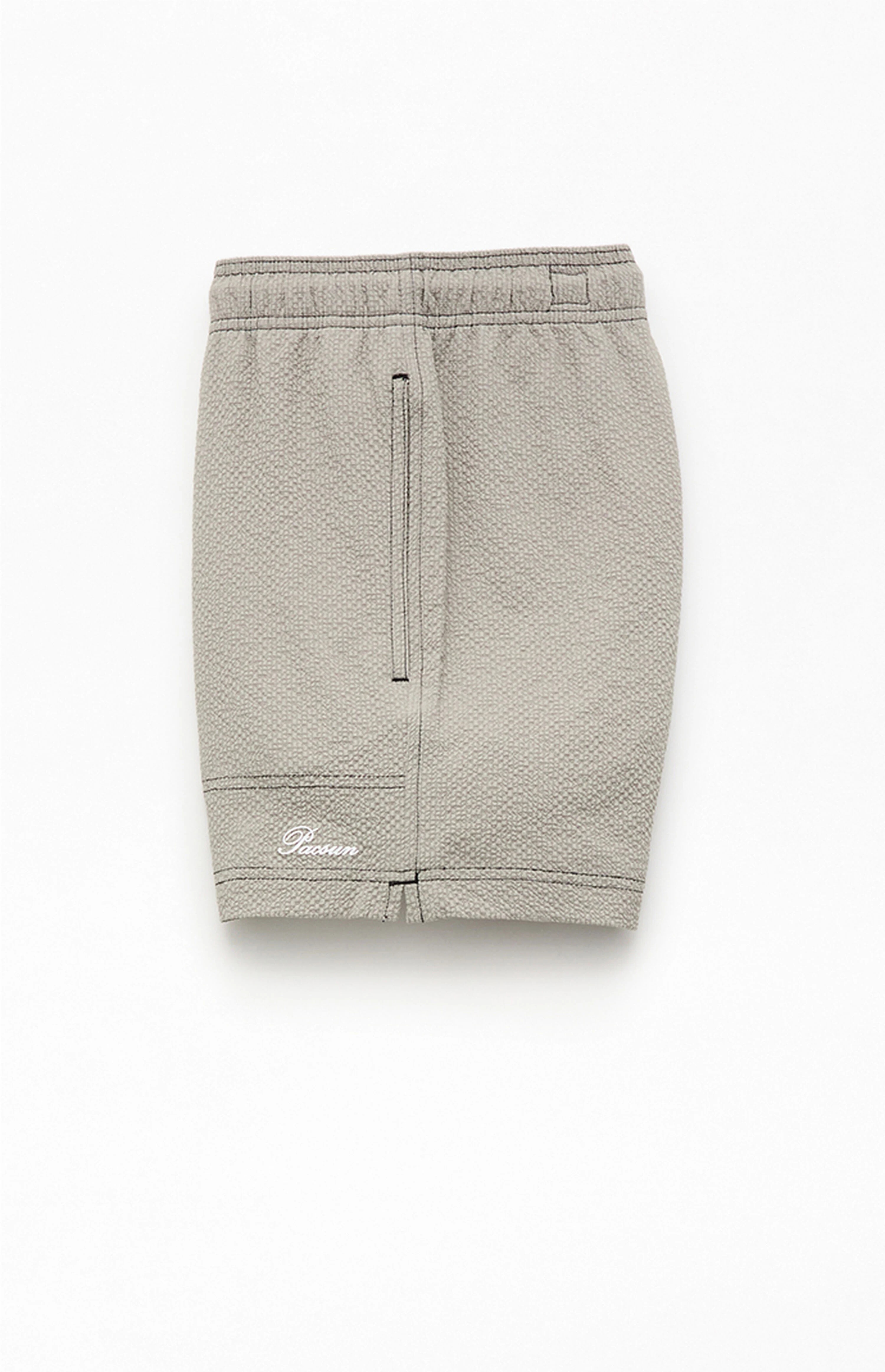 Pacsun Gray Solid Seersucker 4.5" Swim Trunks | PacSun