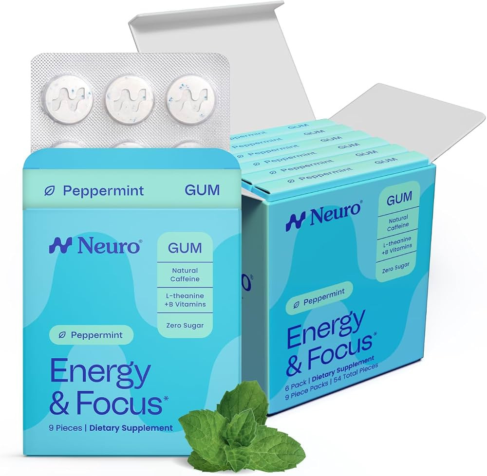 Neuro Energy & Focus Gum - Caffeine Gum with 40mg Natural Caffeine & L-Theanine - Nootropic Energ... | Amazon (US)