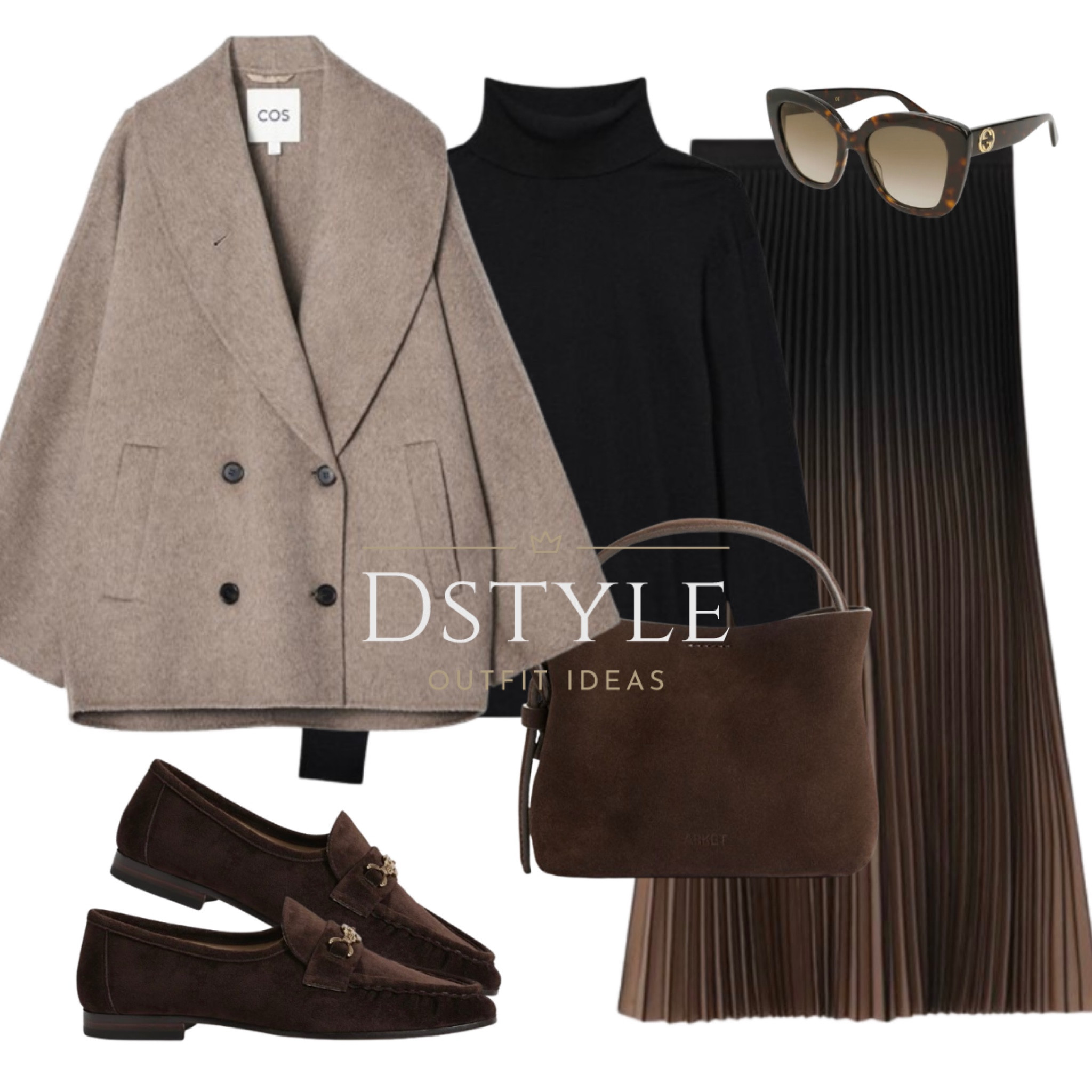 Mole wool pea coat, black merino wool sweater/ jumper, ombre pleated midi skirt, brown suede loafers, brown suede bag
Autumn outfit, work wear, office wear

#LTKShoeCrush #LTKWorkwear #LTKItBag