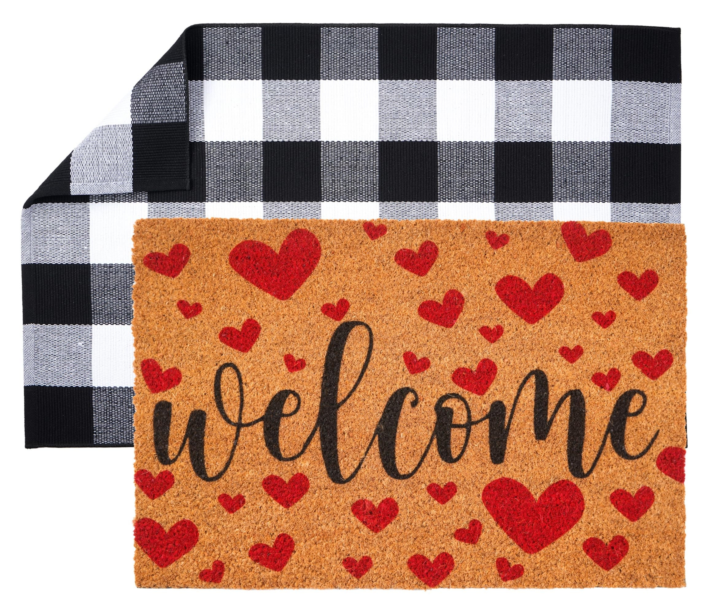 2 PCS Valentine's Day Door Mat Natural Coir Welcome Doormats with Layered Buffalo Plaid Front Doo... | Amazon (US)