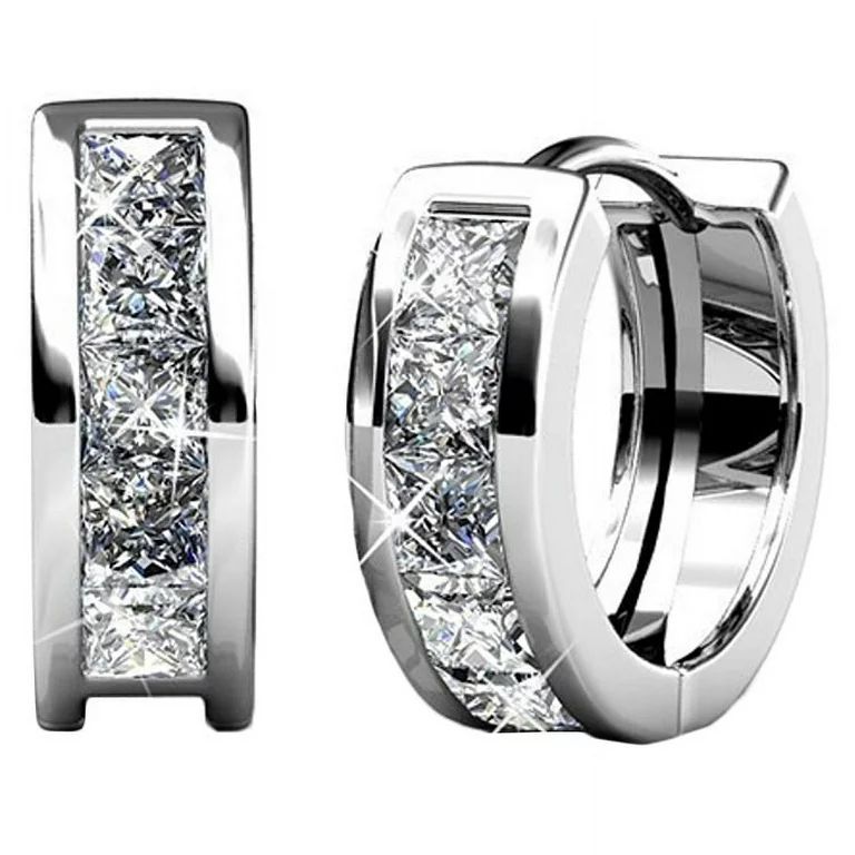 Cate & Chloe Giselle 18k White Gold Hoop Earrings | Jewelry for Women, Silver Earrings with Cryst... | Walmart (US)