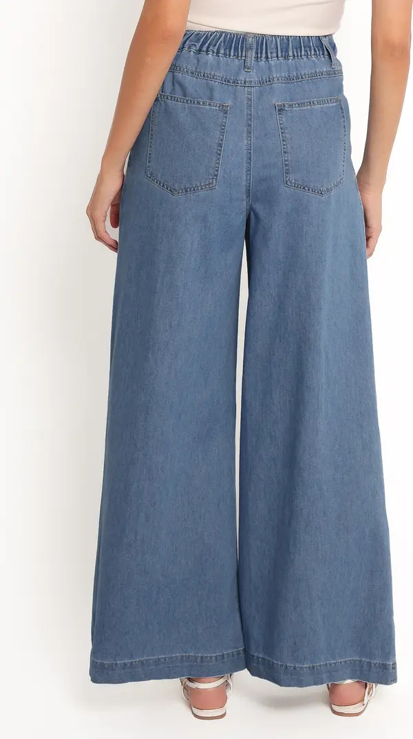 Rosalee Pleated Chambray Wide Leg Pants | Nordstrom