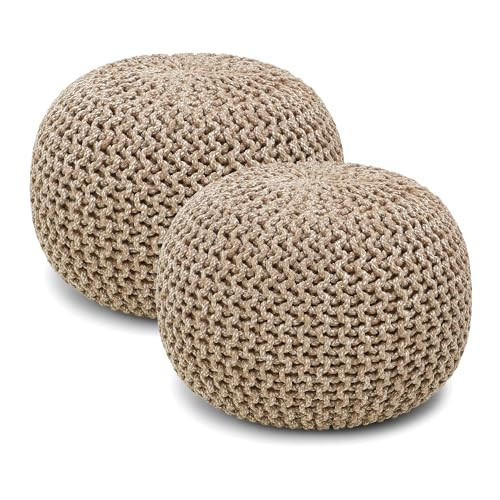 · REDEARTH · Round Pouf - Hand Knitted Boho Poof - Beige Ivory, Set of 2 | Amazon (US)