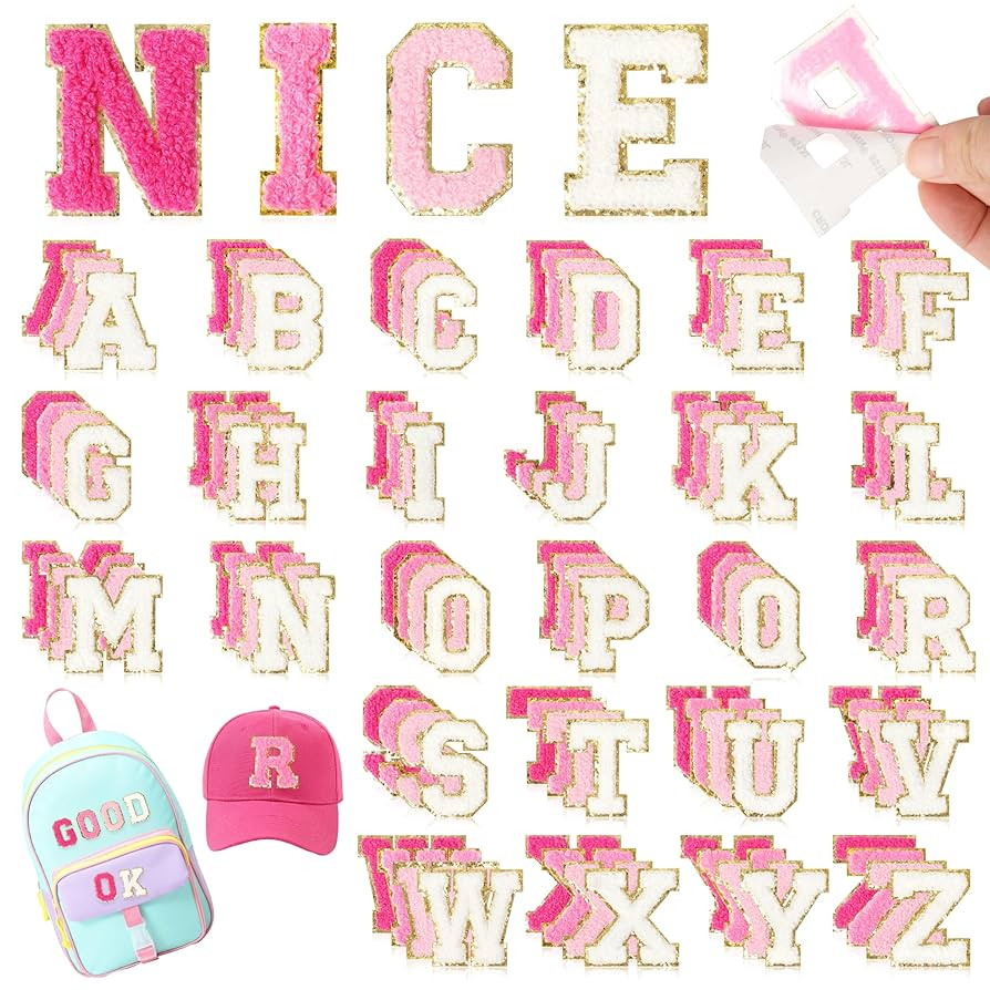 NICEVINYL Self-Adhesive Chenille Letters Patches: 104PCS Pink-Colored Letter Patches Stickers - V... | Amazon (US)